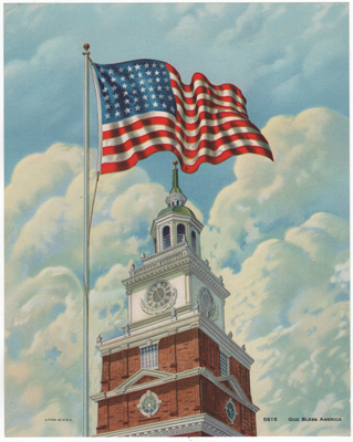 [Independence Hall in Philadelphia with US Flag]